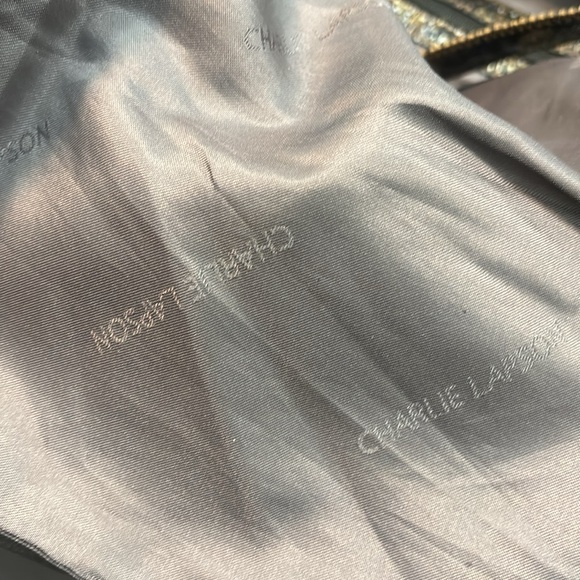 Charlie Lapson Croc Leopard Textured Print Satchel Bag Brass Hardware - Picture 16 of 16